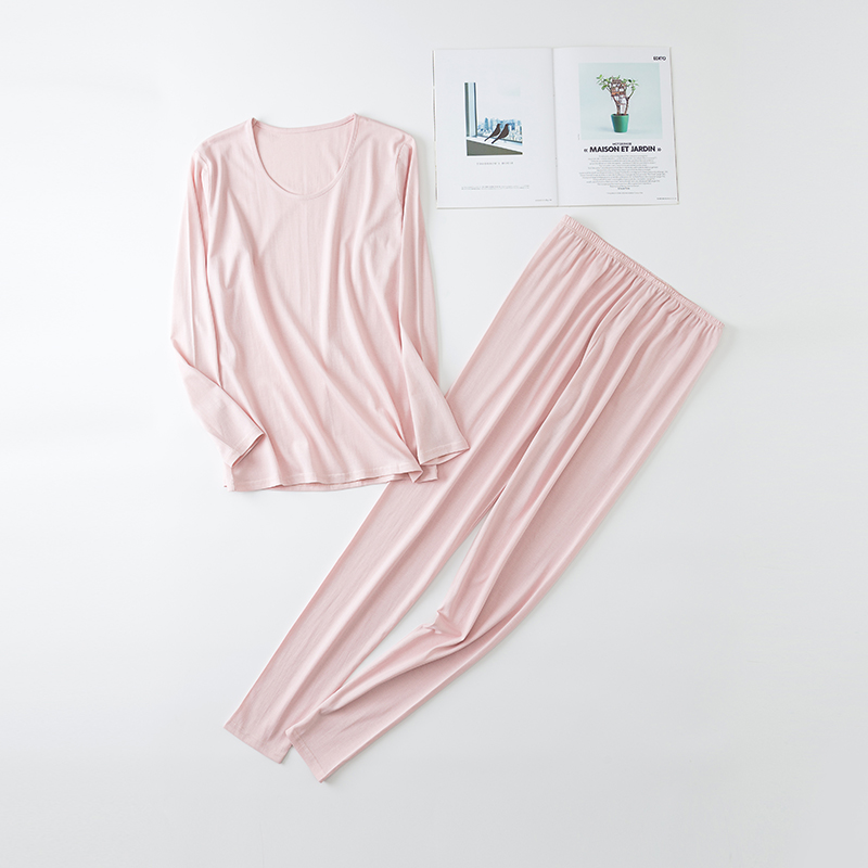 薄款棉毛衫女圆领真丝秋衣裤套装