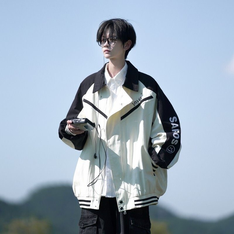 相机片撞色原创港风大码宽松棒球服夹克港风外套男J850P98控138，男装夹克，电商A029