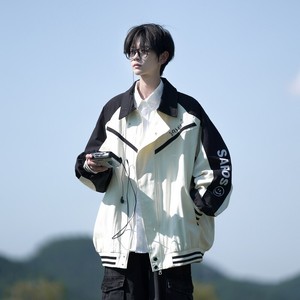 相机片撞色原创港风大码宽松棒球服夹克港风外套男 J850 P98控138，男装夹克，电商A029