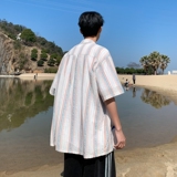 夏季外景新款港风大码男士短袖衬衫条纹衬衫男C616P45控58，男装T恤，电商A029