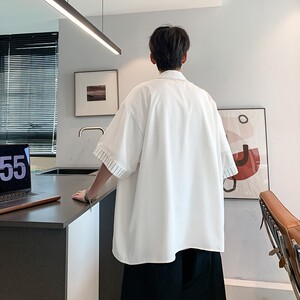 酒店风二开港风大码冰丝拼接短袖衬衫纯色衬衣男C656 P45 控58图片