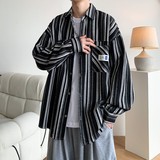 冬新款大码港风条纹长袖衬衫衬衣外套男C627P55控78，男装衬衫，电商A029