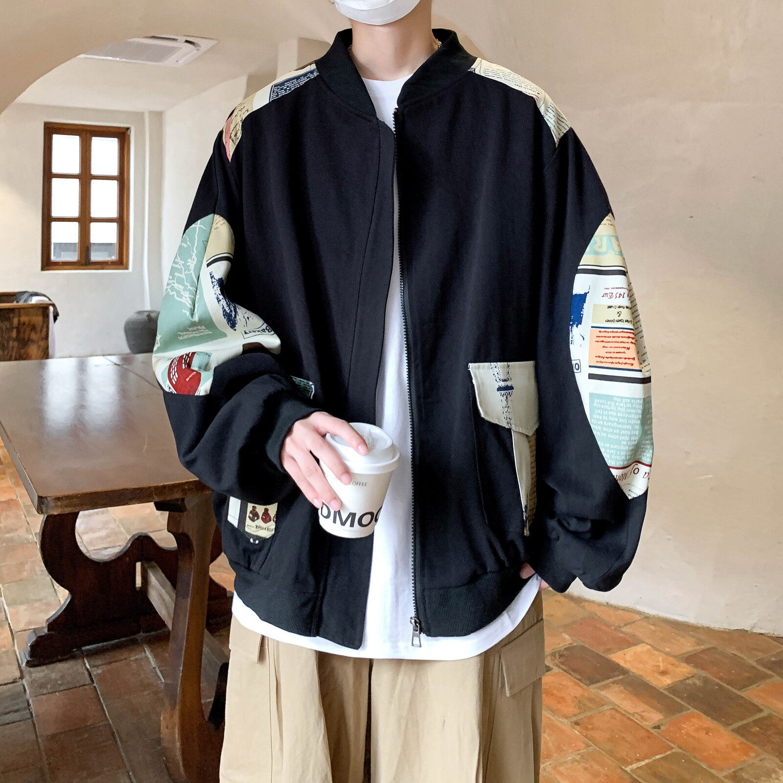 新款抖音直播港风潮流大码拼接夹克外套棒球服J811P78控108,男装夹克,电商A029