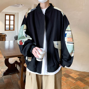 新款抖音直播港风潮流大码拼接夹克外套棒球服 J811 P78 控108图片