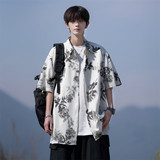 东亚风夏二开冰丝港风大码复古碎花短袖衬衫花衬衣男C659P40控58，男装T恤，电商A029