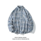 新款港风大码印花格子长袖衬衫衬衣C622P58控88成分棉100，男装衬衫，电商A029