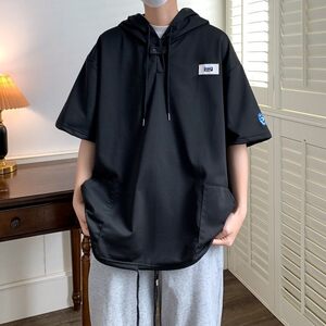 夏季冲锋衣新款大码宽松港风连帽短袖T恤卫衣装 T505 p48 控68图片