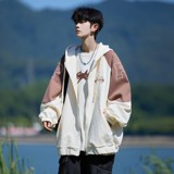 秋冬港风大码撞色绣花大码宽松拼接卫衣时尚外套男V912P70控98，女装短外套，电商A029