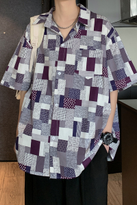 东南亚风男士轻熟店主风痞帅港风短袖话衬衫大码  C610P45 控58图片