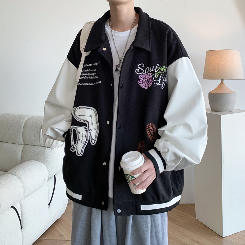 秋冬原创大码宽松港风翻领棒球服夹克外套男J831P88控128，男装夹克，电商A029