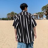 夏季新款港风大码条纹短袖衬衫男C613P40控58，男装T恤，电商A029