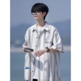 相机片新款港风大码男士短袖衬衫条纹衬衫男C616P45控58，男装T恤，电商A029