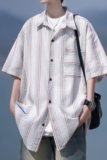 相机片新款港风大码男士短袖衬衫条纹衬衫男C616P45控58，男装T恤，电商A029
