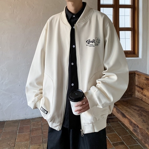 新款纯色大码港风绣花宽松棒球服夹克外套男 J837 P78控108图片