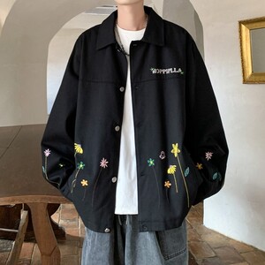 2025秋冬新款内景大码港风宽松绣花夹克外套男 J839 P80 控118图片