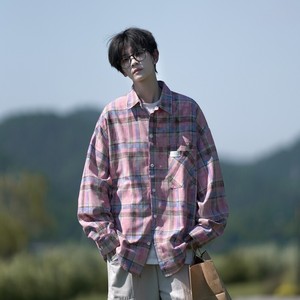 新款港風大碼印花格子長袖襯衫襯衣C622 P58 控88 成分棉100圖片