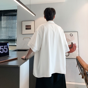 酒店风二开港风大码冰丝拼接短袖衬衫纯色衬衣男C656 P45 控58图片