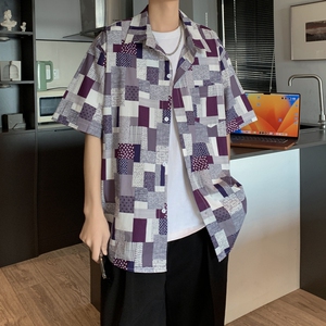 东南亚风男士轻熟店主风痞帅港风短袖话衬衫大码  C610P45 控58图片