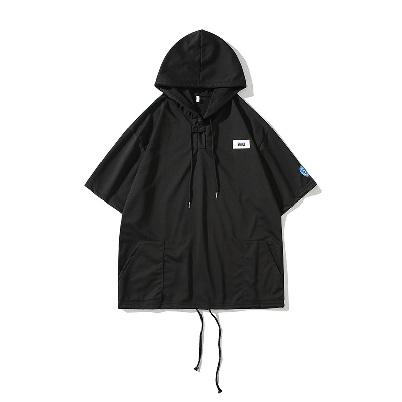 冲锋衣新款大码日系白底连帽短袖T恤卫衣港风装T505p48控68，男装T恤，电商A029