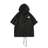 冲锋衣新款大码日系白底连帽短袖T恤卫衣港风装T505p48控68，男装T恤，电商A029