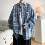 新款港风大码印花格子长袖衬衫衬衣男C622P58控88成分棉100，男装衬衫，电商A029