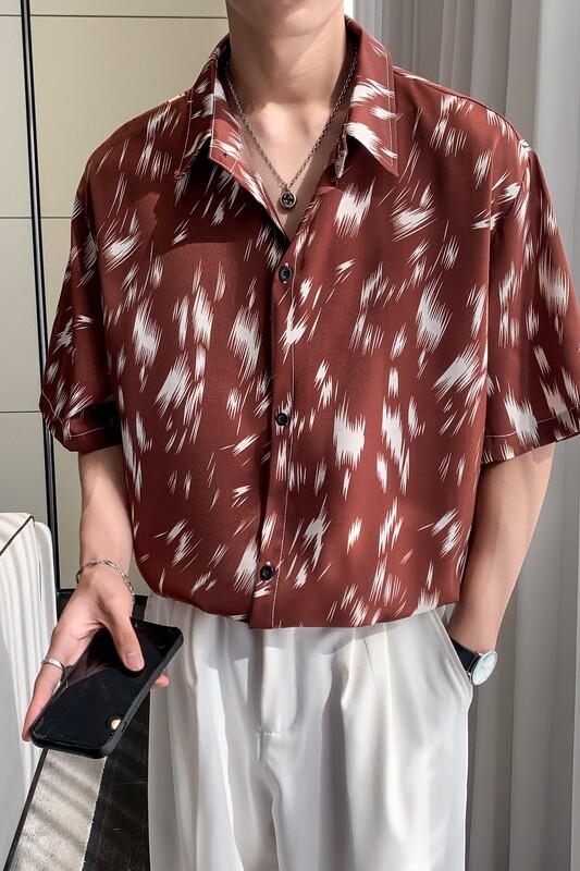 东南亚风轻熟店主风痞帅短袖话衬衫大码港风花衬衫C608P40控58,男装T恤,电商A029