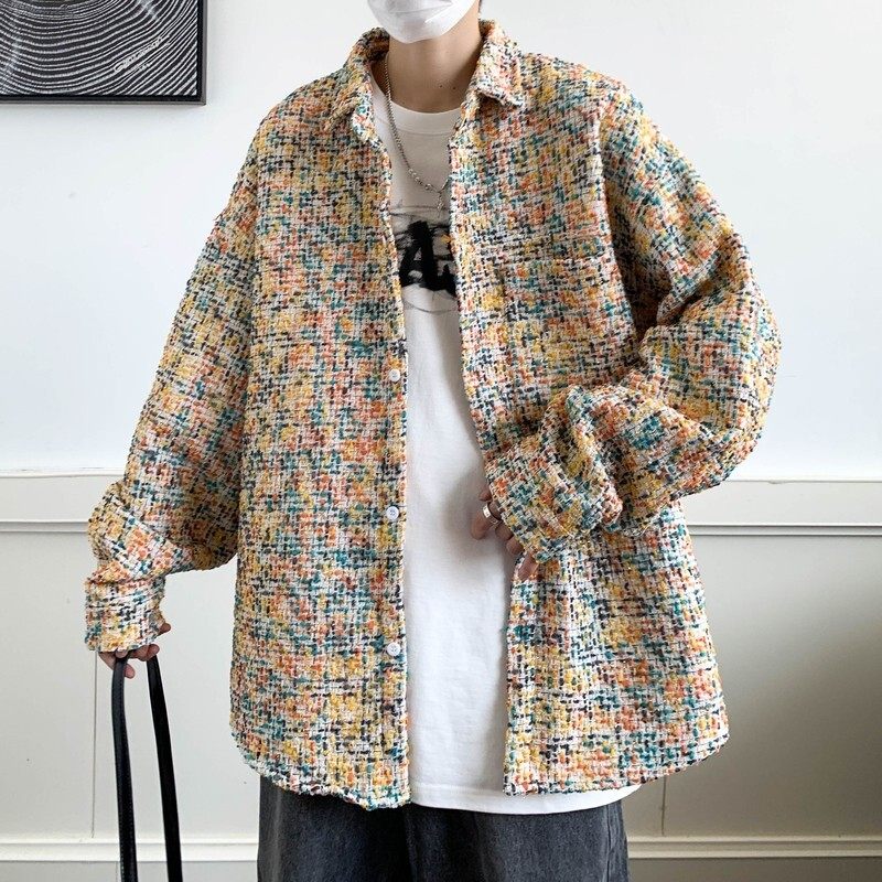 直播新款港风大码小香风长袖花衬衫外套时尚衬衣C601P68控89，男装衬衫，电商A029