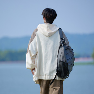 秋冬港风大码撞色绣花大码宽松拼接卫衣时尚外套男 V912 P70 控98图片