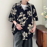 店主风二开港风大码复冰丝短袖花衬衫花衬衣男C636P40控58，男装T恤，电商A029