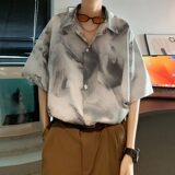 新款冰丝速干轻熟店主风痞帅港风花短袖衬衫大码C615P40控58，男装T恤，电商A029