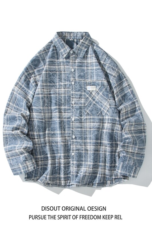 冬新款白底日系港风印花格子长袖衬衫男C622P58控88成分棉100,男装衬衫,电商A029