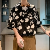新款港风宽松男冰丝轻熟店主风痞帅短袖衬衫大码C612P40控58，男装T恤，电商A029