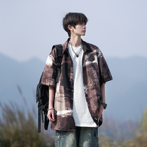 胖胖哥新中式冰丝短袖衬衫男夏季小众设计感痞帅大码宽松衬衣外套图片