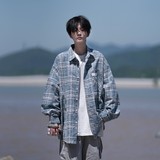 新款港风大码印花格子长袖衬衫衬衣C622P58控88成分棉100，男装衬衫，电商A029