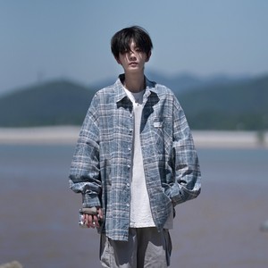 新款港风大码印花格子长袖衬衫衬衣C622 P58 控88 成分棉100，男装衬衫，电商A029