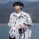 相机片夏季抖音直播港风大码外景短袖衬衫花衬衣C608P40控58，男装T恤，电商A029