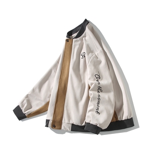 秋冬白底平铺大码绣花拼接夹克外套棒球服 男 J863 P88 控138图片