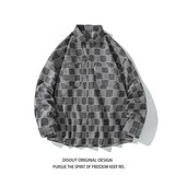 内景牛仔风港风大码宽松印花格子长袖衬衫衬衣男C623P60控88，男装衬衫，电商A029