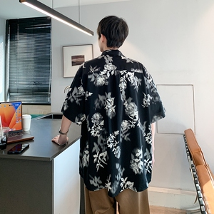 夏二开冰丝港风大码复古碎短袖花衬衫花衬衣男C659 P40控58图片