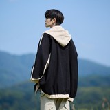 原创抖音港风相机片大码连帽假两件夹克外套男J875P88控138，男装夹克，电商A029