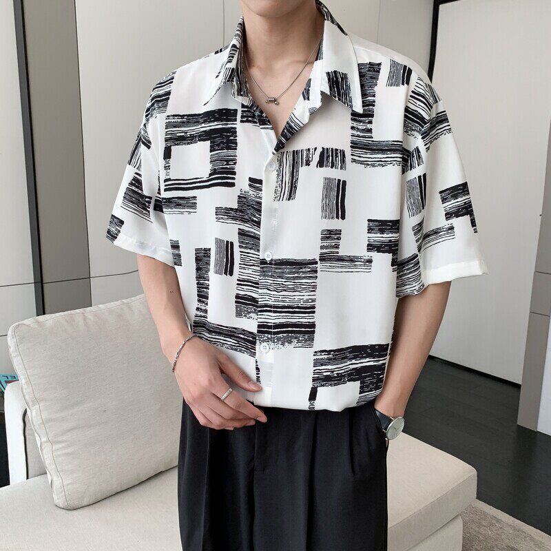 东南亚风新款男士轻熟店主风痞帅短袖衬衫大码C609P40控58,男装T恤,电商A029