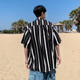 夏季新款港风大码条纹短袖衬衫男C613P40控58，男装T恤，电商A029