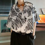 新款港风男士休闲轻熟店主风痞帅短袖衬衫大码花C611P40控58，男装T恤，电商A029