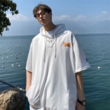 夏季冲锋衣新款大码宽松港风连帽短袖T恤卫衣装T505p48控68，男装T恤，电商A029