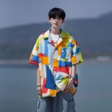相机片冰丝速干轻熟港风痞帅短袖话衬衫大码衬衫C606P40控58，男装T恤，电商A029