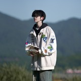 相机片新款大码宽松翻领贴标棒球服夹克外套港风男J835P98控138，男装夹克，电商A029