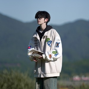 相机片新款大码宽松翻领贴标棒球服夹克外套港风男 J835 P98控138，男装夹克，电商A029