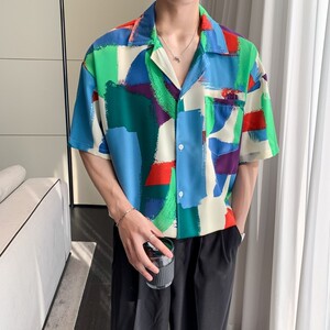 新款冰丝速干轻熟店主风痞帅短袖话衬衫大码衬衫 C606 P40 控58图片