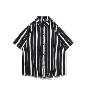 夏季新款港风大码条纹短袖衬衫男  C613 P40 控58图片