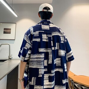 夏季新款港风大码外景短袖衬衫花衬衣条纹衬衫 C609 P40 控58图片